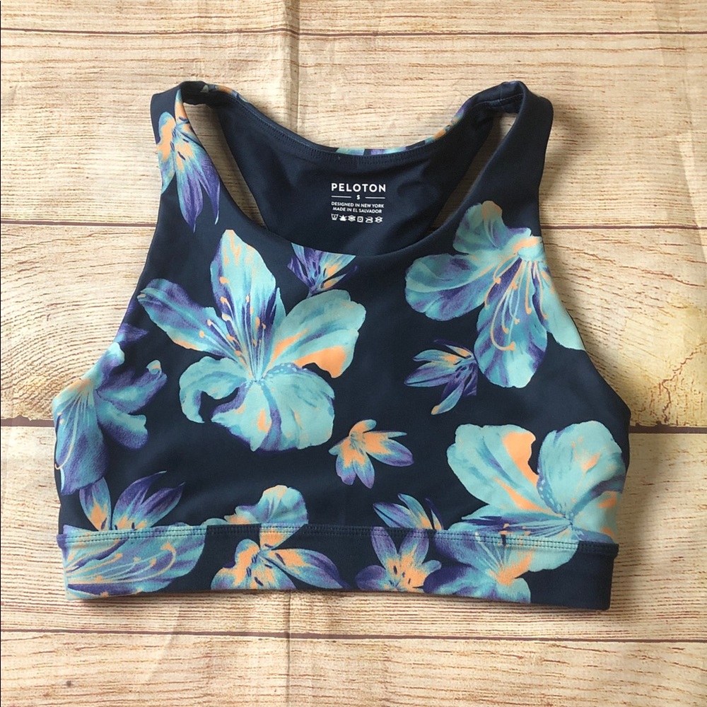 Peloton Women's Floral Sports Bra - Navy and Teal